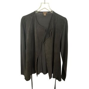 J.McLaughlin Black Italian Merino Wool & Suede Belted Cardigan XL Womens